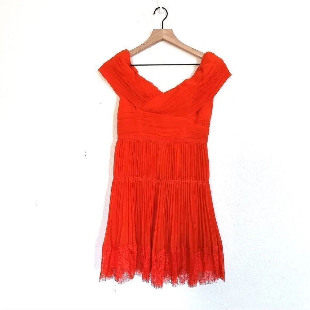 Self-Portrait Orange Off Shoulder Mini Dress - Picture 7 of 13